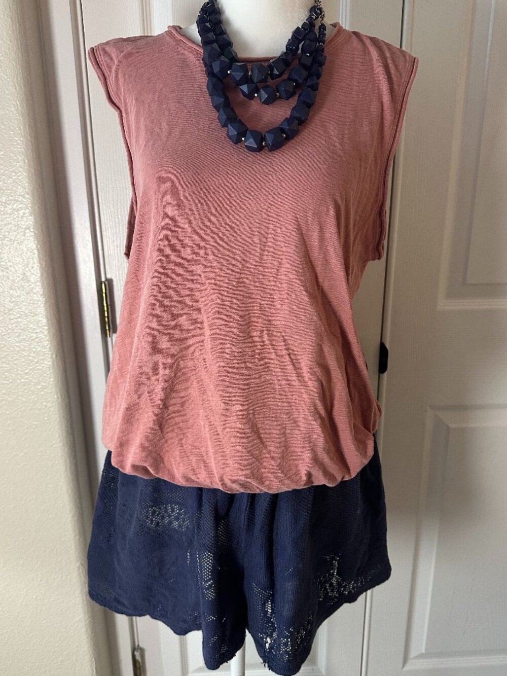 Next UK Mauve Pink Slub Knit Cinch Hem Muscle Tank Top Size US 12 / UK 16